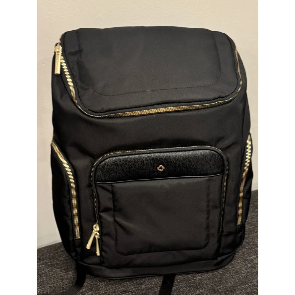 Samsonite Black Men's Travel Backpack with Gold Hardware, women’s bag 🏖️